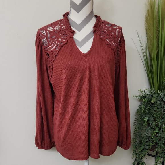 Maurices Lace Accent Lightweight Sweater Blouse - Picture 1 of 10
